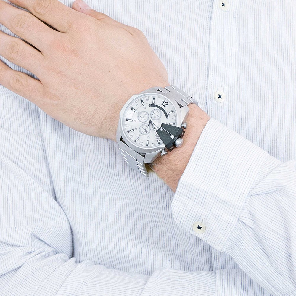 Diesel DZ4501 Mega Chief Chronograph Men's Watch – Silver Dial & Silver Stainless Steel Strap