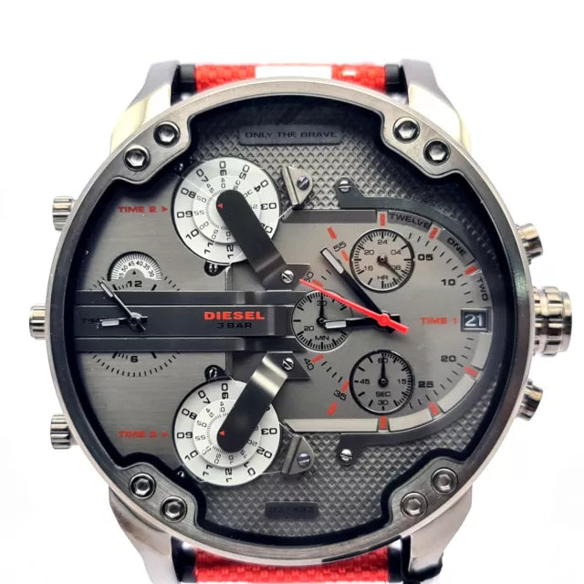 Diesel DZ7423 Mr. Daddy 2.0 Chronograph Men's Watch – Grey Dial & Red Rubber Strap