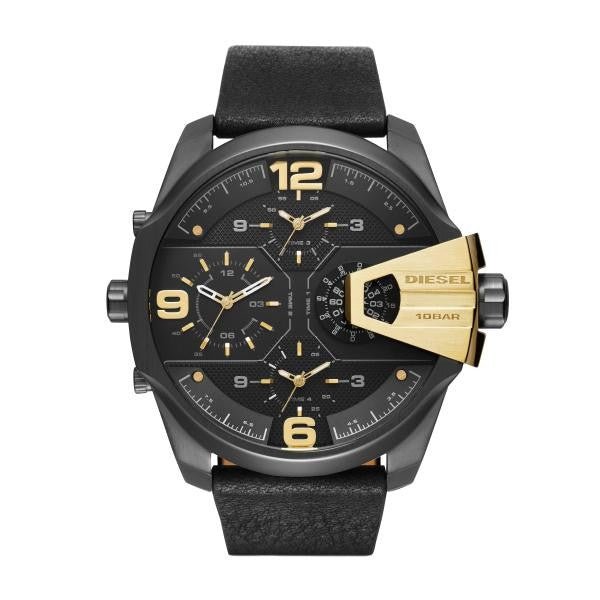Diesel DZ7377 Uber Chief Two-Hand Men's Watch – Black Dial & Black Leather Strap