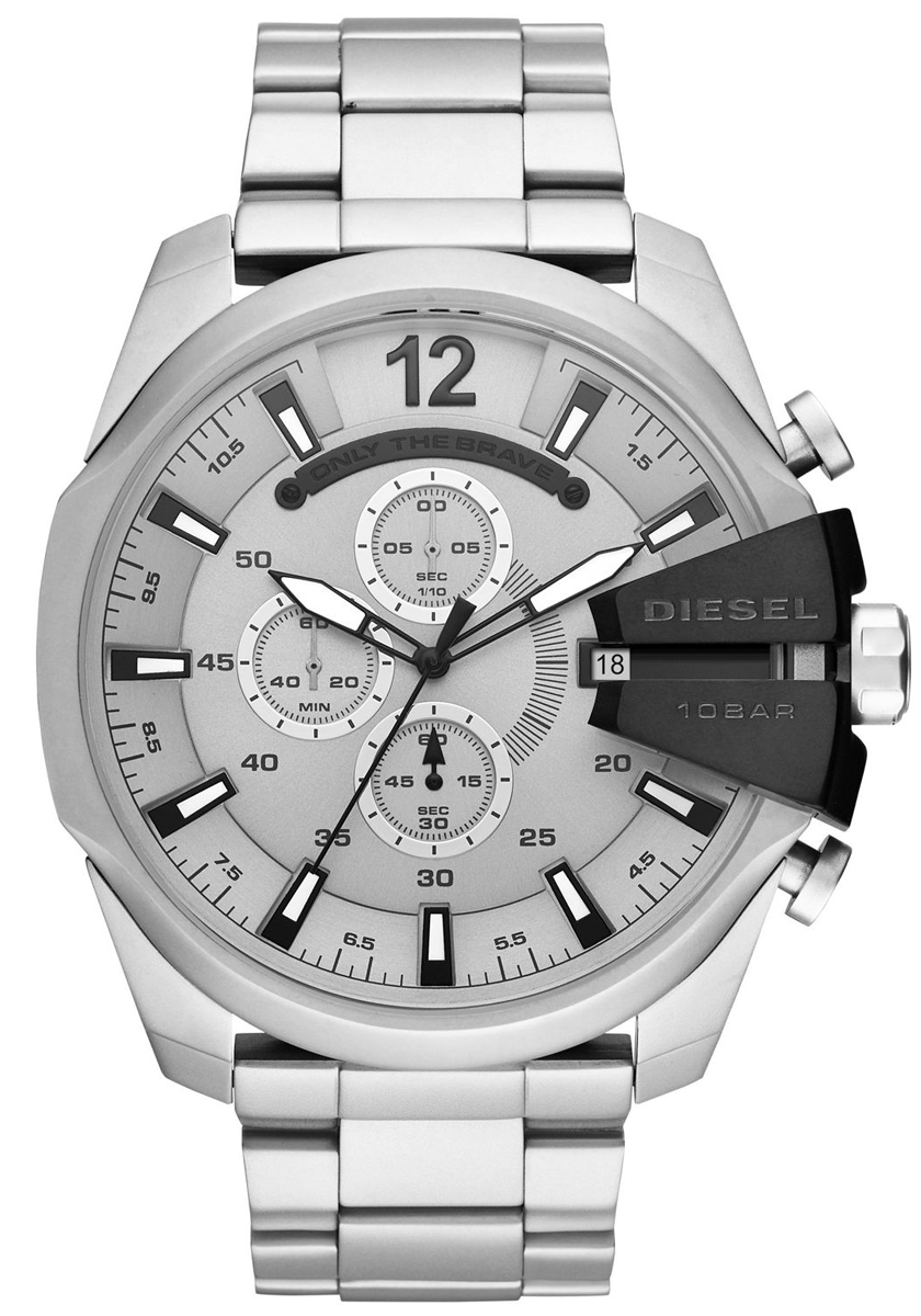 Diesel DZ4501 Mega Chief Chronograph Men's Watch – Silver Dial & Silver Stainless Steel Strap